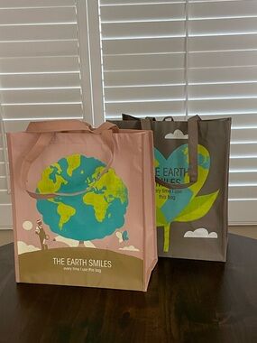Reusable The Earth Smiles Tote Bag - Set of Two